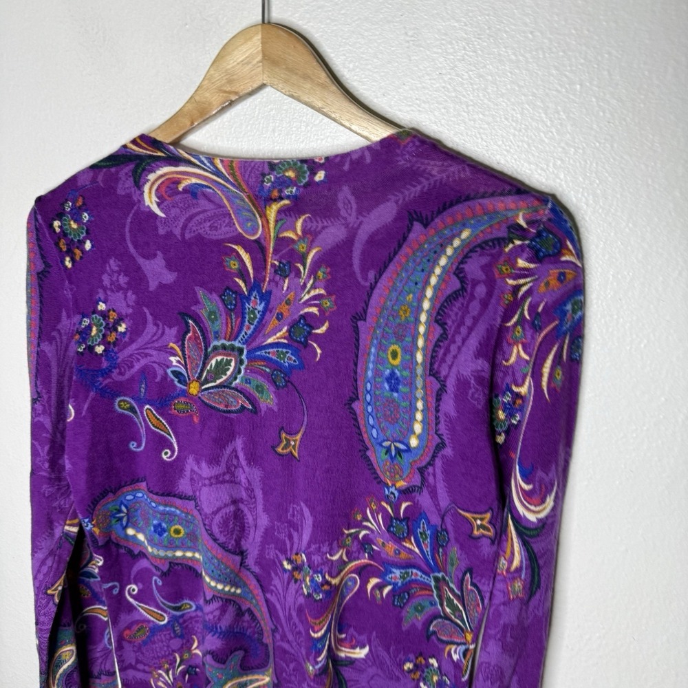 Talbots Merino Wool Purple Paisley Long Sleeve Spring Sweater Womens Medium - Picture 5 of 10